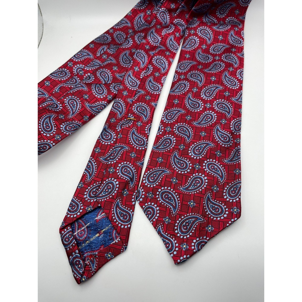 Robert Talbott Seven Fold Red Blue Paisley Silk Tie Hand Sewn Italy Mens Luxury